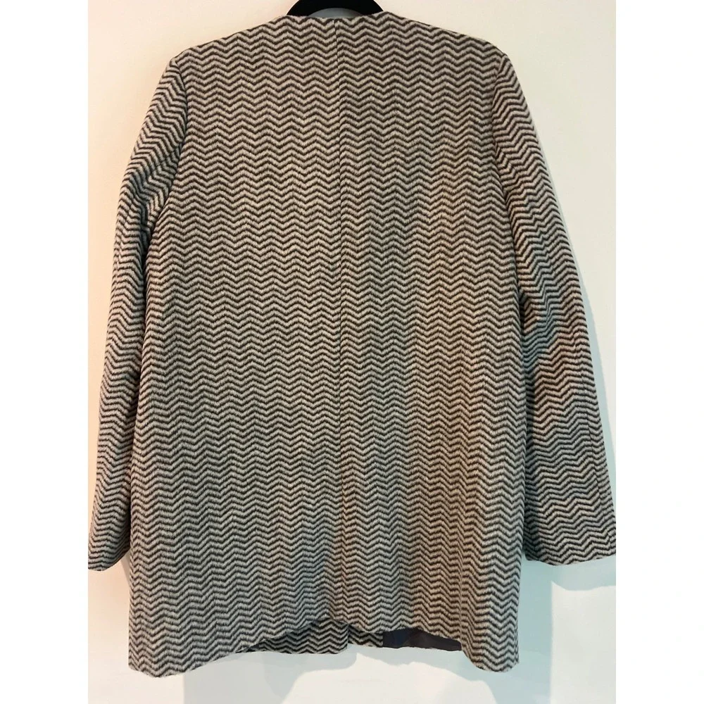 COFFEESHOP Womens‎ Chevron Pattern Collarless Coat Jacket Size L Wool Blend